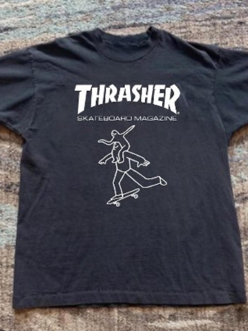 Gildan Black Tee with White Thrasher Skate Line Art